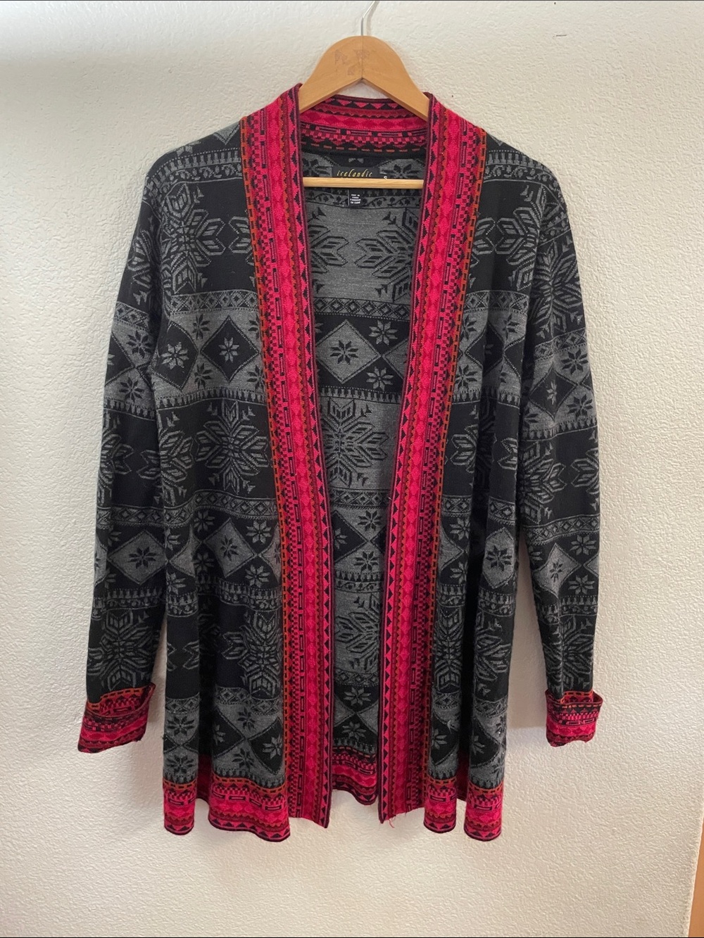 Icelandic design open long cardigan wool blend cottagecore oversized s